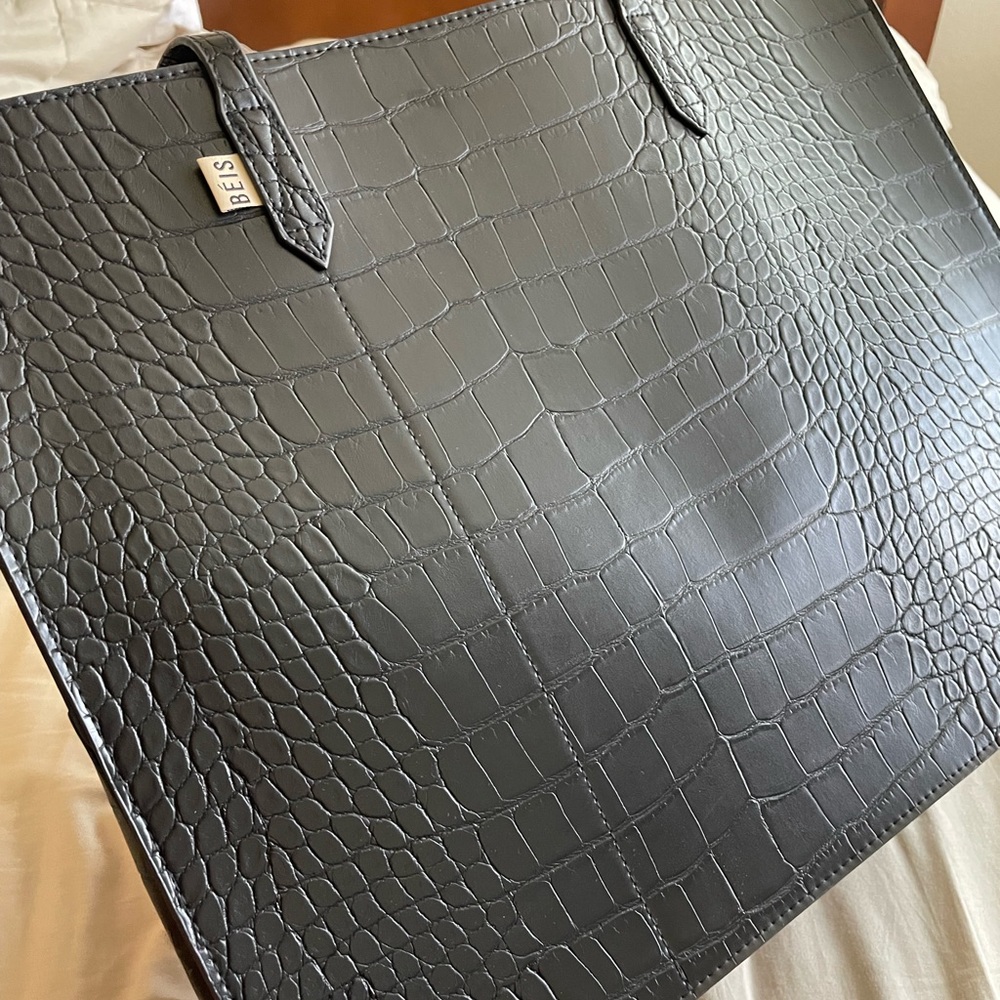 Beis The Work Tote in Black Croc